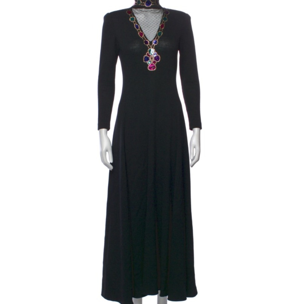 Vintage St. John Evening Size 4 S Santana Knit Dress Maxi Jeweled Choke Necklace